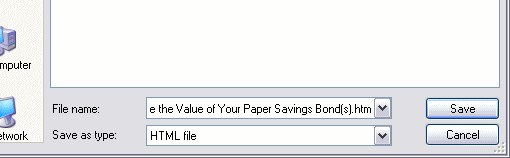 screen shot showing: file name, save as type, save and cancel buttons